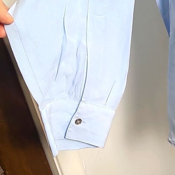 Calvin Klein Light Blue Longsleeve Top with Lace-up Front, Size 2X - Picture 5 of 10